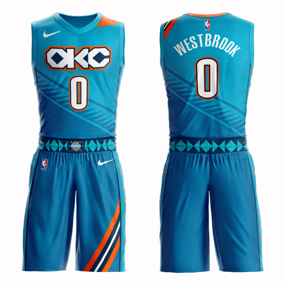 Customized 2019 Men Oklahoma City Thunder 0 Westbrook blue NBA Nike jersey